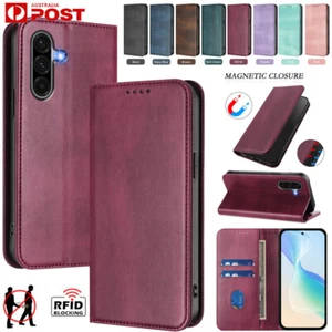 For Samsung S25 Ultra S24 FE S23 S22 S21 Magnetic Case Leather Wallet RFID Cover - Picture 1 of 111