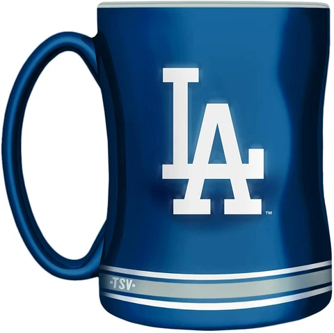 Los Angeles Dodgers Primary Logo Blue Grey Baseball 14oz Sculpted C-Handle Mug Cover