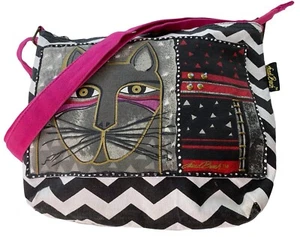 Laurel Burch Whiskered Cat Canvas Crossbody Handbag Adj. Strap Front Pocket - Picture 1 of 4