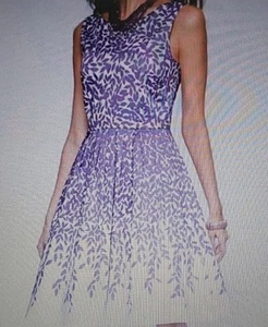 Talbots Wisteria Purple Floral Fit & Flare Dress Pleated Lined Pockets Sz 12 - Picture 1 of 6