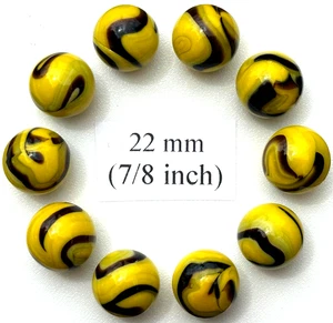 BUMBLE BEE Yellow/Black Glass Marbles 22mm (7/8 inch) SHOOTER Taw Lot - Picture 1 of 6