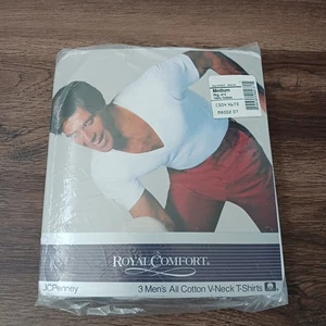 Paquete de 3 camisetas vintage JCPenney Royal Comfort para hombre talla M medianas blancas cuello en V - Imagen 1 de 2