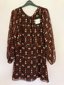 Zara The Sadie Dress NEW Burgundy/black Long Sleeve Short Size M - Picture 1 of 6