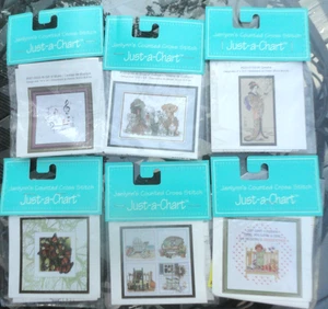 6 Janlyn's Just a Chart Counted Cross Stitch Geisha, Music, Animals Free Ship - Picture 1 of 3