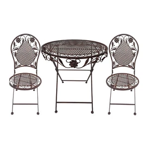 Bistroset aus Eisen Terrassenset 1 x Tisch + 2 Stühle Antik Design Sitzbank Brau - Bild 1 von 3