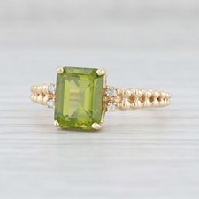 3.03ctw Peridot Diamond Ring 10k Yellow Gold Size 8 Emerald Cut Solitaire