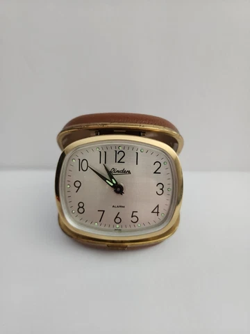 Vintage Linder Traveling Alarm Clock Folding Leather Case Cover