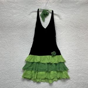Y2K Vintage Fairy Grunge Whimsigoth Halter Mini Dress M L Green Mesh Slinky - Picture 1 of 14