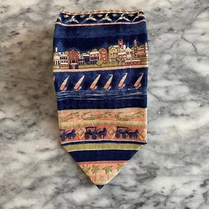 English Sports Shop Bermuda Navy Salmon Pink 100% Imported Silk Necktie~3.5" - Picture 1 of 7