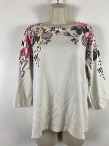 Joules UK size 12 round neck 3/4 sleeve cotton top with flower print - Picture 1 of 16