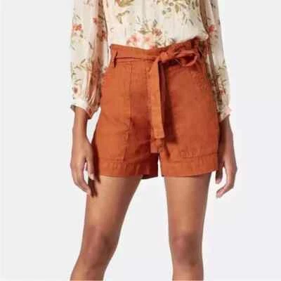 JOIE Women High Rise Linen Shorts Sz 8 Orange Paperbag Dayna Shorts 25-8 - Image 1 of 4