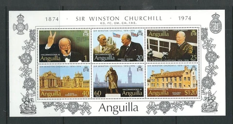 Anguilla SC # 198a Sir Winston Churchill , Souvenir Sheet . Mint, Hinged Cover