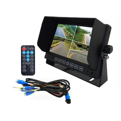 7" Quad Monitor Split Screen DVR Recorder AHD 4ch 4PIN connectors Remote 12/24v - image 1 of 4