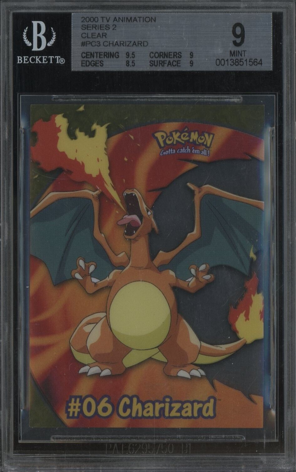 2000 Topps Pokemon TV Animation Series 2 Clear #PC3 Charizard BGS 9 w/ 9.5