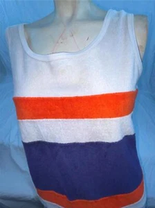 VTG 70S WOMENS STRIPED SURF TENNIS TERRY TOWEL SLEEVELESS SHIRT - Picture 1 of 9