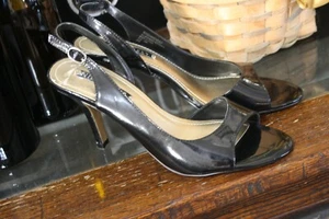 Nine West Kunstleder schwarz hoher Absatz zehenfrei elegante Sandale 8 M GUC - Bild 1 von 7