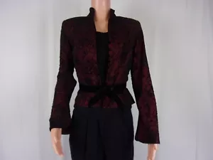 JS Collections 10-Button Long Sleeve Jacket SIZE: 6 BURGUNDY/BLACK DESIGN - Picture 1 of 3