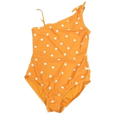 Traje de baño a lunares naranja asimétrico de una pieza Gap para niñas fuera de stock L Foto 1 de 4