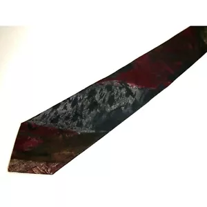 Vintage City Streets Herrenkrawatte Krawatte rot grau braun abstrakt geometrisch schmal 59" - Bild 1 von 4