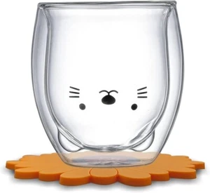 Glastasse doppelwandig Glas Kaffeebecher Wassertrinkbecher KATZE P4 - Bild 1 von 4