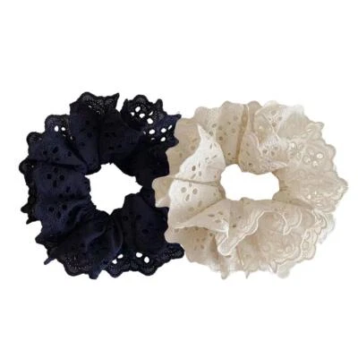Set 2 Handmade Hollow Lace Hair Scrunchies Not Come Off Easily in The Hair S2T8 - Image 1 of 4