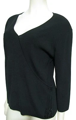 Blusa nova com etiquetas Coldwater Creek preta borla miçangas cordão envoltório falso M 8 10 - Imagem 1 de 4