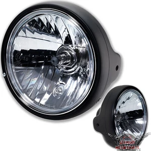 H4 Klar Glas Motorrad Scheinwerfer British Style 7 Zoll Schwarz matt E-Zulassung - Bild 1 von 8