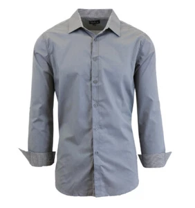 Men's Casual Classic Long Sleeve Button Up Slim Fit Grey Dress Shirt - XL - Picture 1 of 1