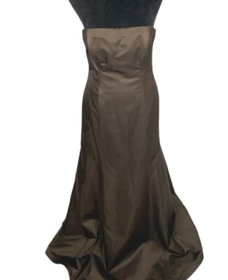 New $2,860 Monique Lhuillier Chocolate 100% Silk Ball Gown Dress Size 10 - Image 1 of 4