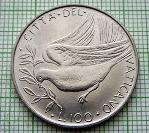 VATICAN Pavlvs PAUL VI 1971 100 LIRE, DOVE IN FLIGHT, STAINLESS STEEL UNC - Picture 1 of 6