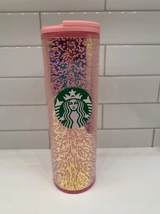New 2020 Starbucks PINK Holiday 16oz Iridescent Bubbles Tumbler Sparkly Cup - Picture 1 of 9