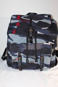 BURBERRY Canvas Suede Camouflage Print Brookdale Backpack Rucksack Navy