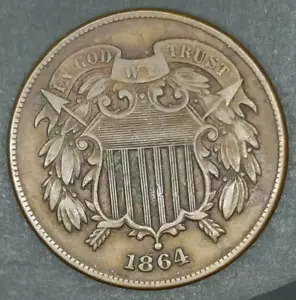 1864 - US - 2 Cent Piece - Very Fine - Civil War Era FREE Ship!! (C-008) - Picture 1 of 2