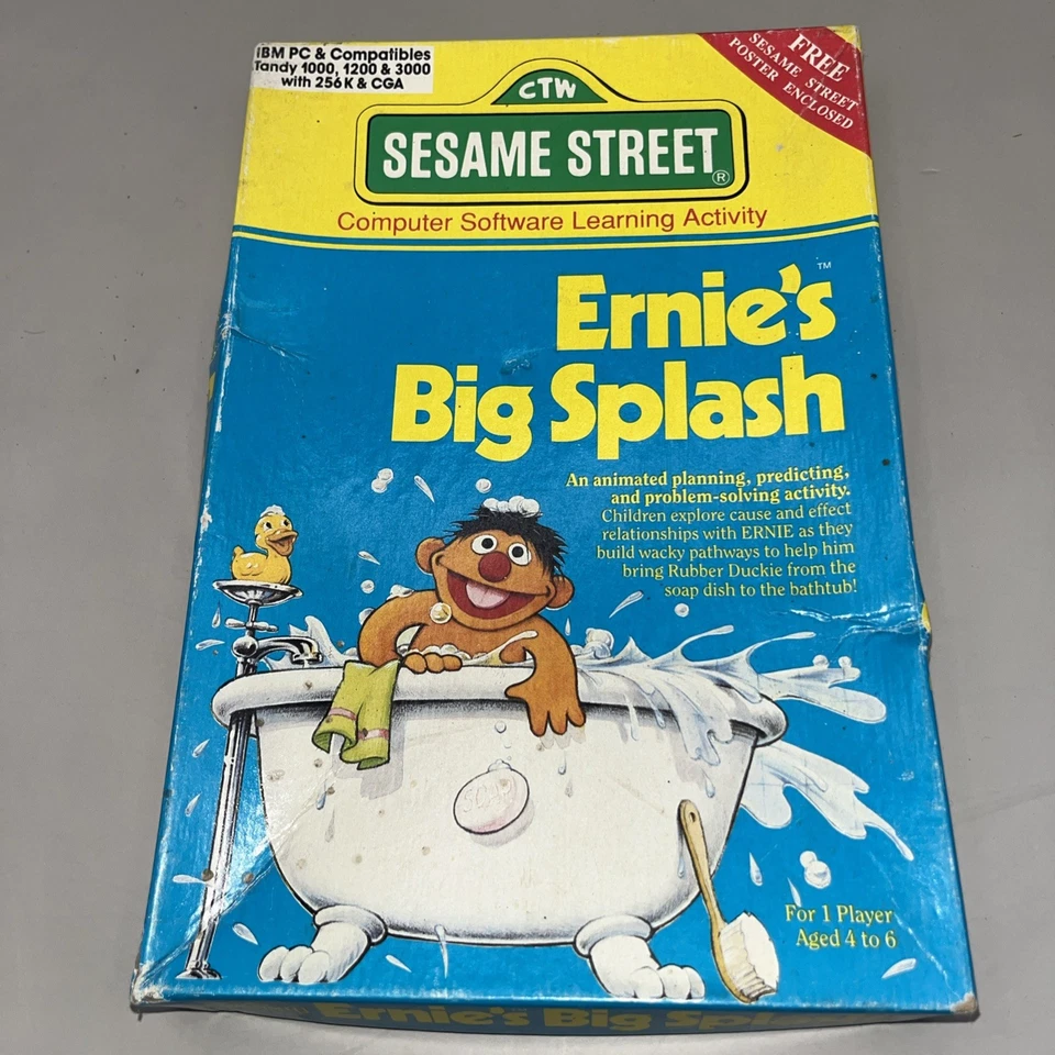 Sesame Street Ernie's Big Splash Vintage IBM PC Game 3.5" Disk 1988 muppets CIB - Image 1 of 4