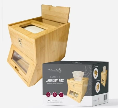 Bamboo Laundry Box Storage Organizer and Dispenser 2 in 1 Storage & Dispenser - Image 1 of 4