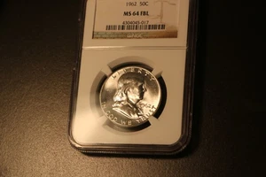 1962 P NGC MS64FBL Full Bell Lines Franklin mezzo dollaro - Foto 1 di 2