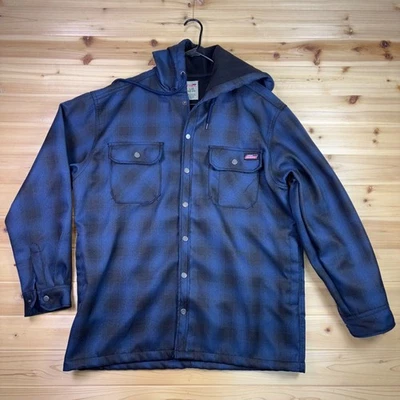 Jaqueta Dickies Masculina Grande Preta e Azul Xadrez Forrada de Lã Sarja Casaco com Capuz - Imagem 1 de 4