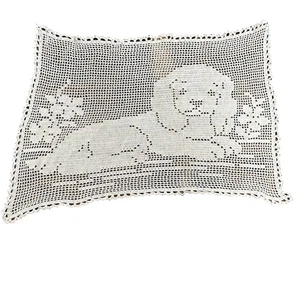 Vintage Tischdecke Läufer Welpe Hund weiß Spitze Oma Landhaus Landhaus #2774 - Bild 1 von 4