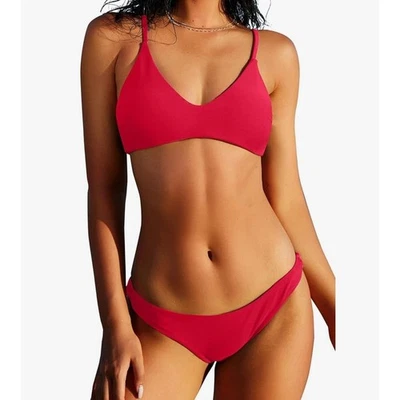 Conjunto de bikini rojo para mujer traje de baño con correa de espagueti corte alto talla L nuevo con etiquetas Foto 1 de 4