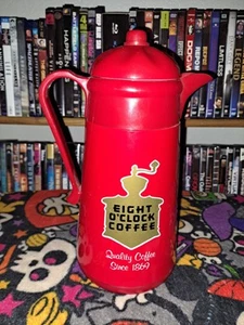 Vintage Eight O'Clock Coffee Logo Thermal Pitcher Pot Red Carafe Advertising - Picture 1 of 7