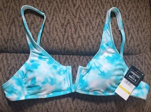 California Waves Womens Size Medium Tie-Dye V-Wire Bikini Swim Top Blue & White - Picture 1 of 5