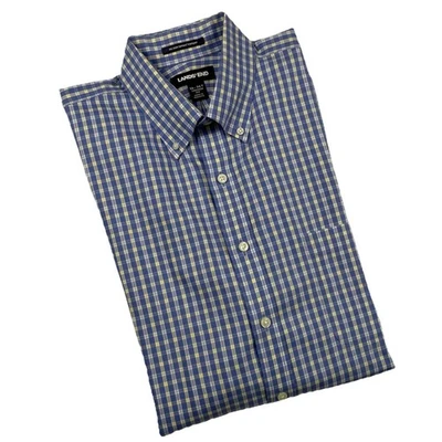Lands End Mens Supima Long Sleeve Button Up Pinpoint Shirt Blue Yellow 16-36 - Image 1 of 4