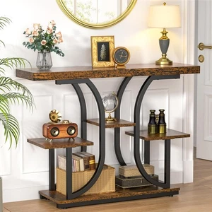 Console Table, 42.5'' Hallway Table Behind Sofa Table with Curved Base, Industri - Picture 1 of 8