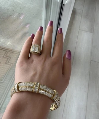 Judith Ripka Bracelet Cuff CZ 14k Gold Clad Sterling 4.5 Ct  7.5- 8 Inch - Image 1 of 4