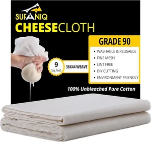 Sufaniq Cheese Cloths, Grade 90(9 Sq Feet)100% Pure Cotton Reusable Cheesecloth - Picture 1 of 6