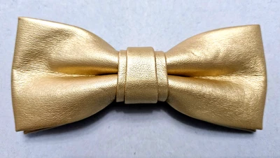 Matt Gold Double Layered Adults Adjustable Faux Leather Pre-tied Bow Neck Tie - Image 1 of 4