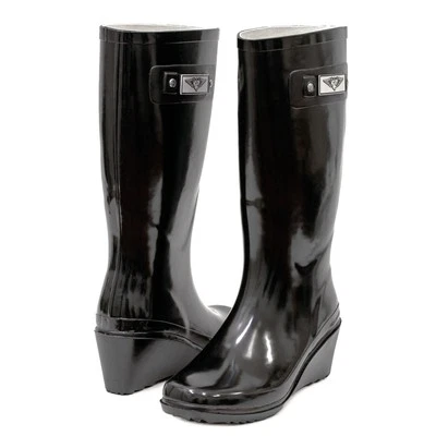 Rain Boots Womens Size 10 Wedge Heel Knee High Rubber Waterproof Shoes - Image 1 of 3