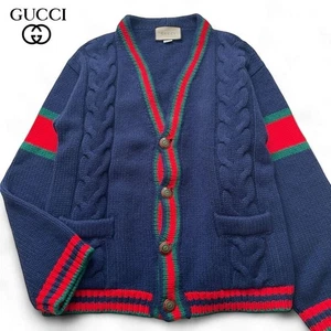 Gucci Oversized Cable Knit Cardigan Size M Navy - Picture 1 of 13