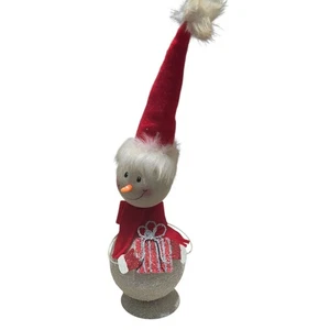 Vintage Schneemann Blech Weihnachtsdeko leicht wackeln süß hält Geschenk Figur - Bild 1 von 2