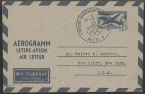 Austria 1952 Airmail Aerogram Cover Olympics Cancel Vienna New York 107960 - Picture 1 of 2